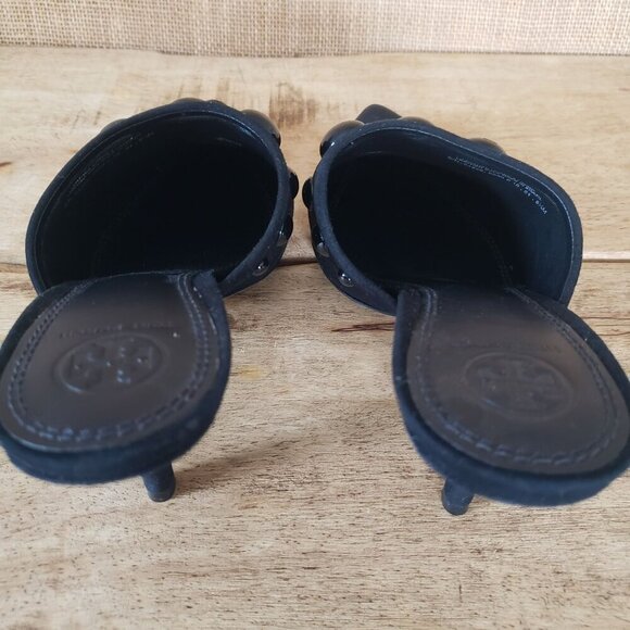 NWT $378 Tory Burch Black Suede Georgina Stud Kitten Heel Mule Sandal Size 8.5 - Picture 6 of 14